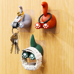 Cartoon animal hook, traceless, punch-free plug holder, key hook behind door, bathroom cute toothbrush hanger