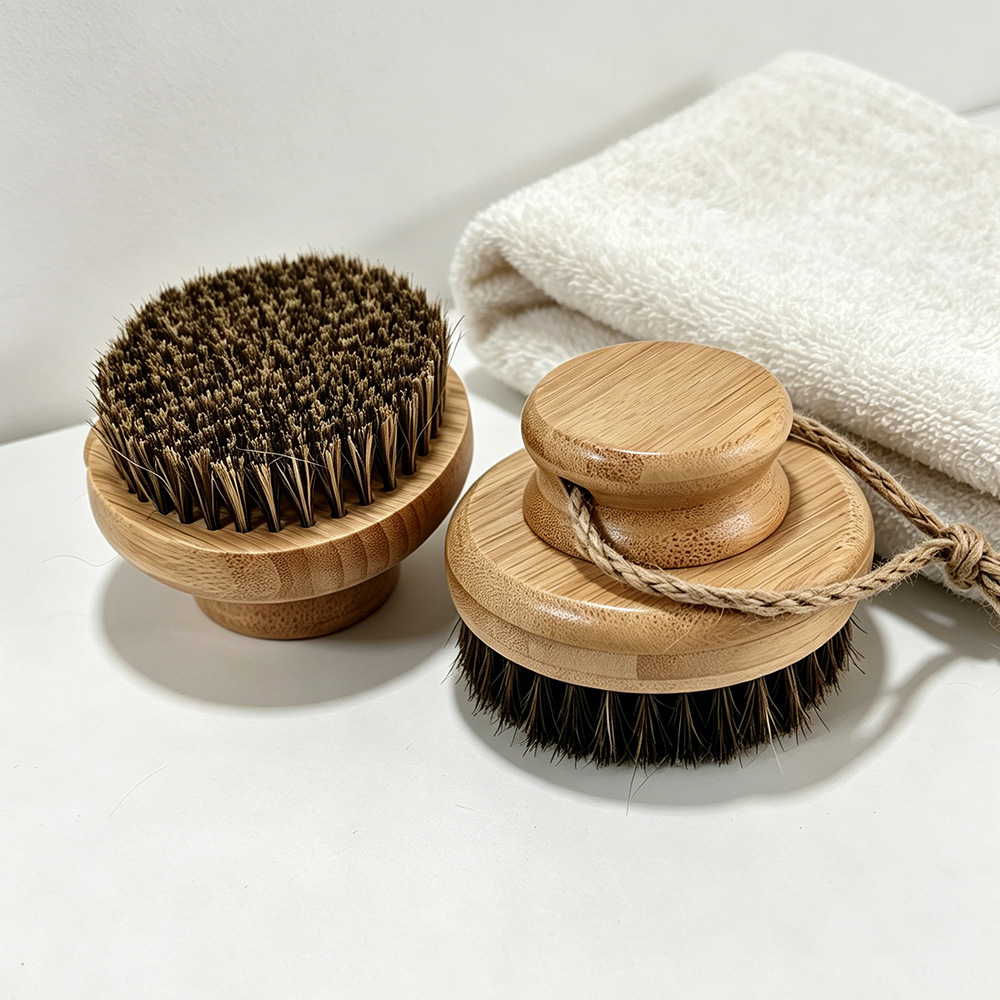 Cepillo de baño de bambú Amazon transfronterizo en stock con cerdas duras para limpieza profunda, exfoliación, baño, frotamiento y masaje.