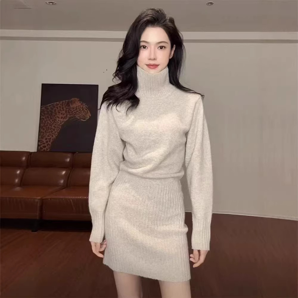 여성 가을 겨울 슬림핏 니트 원피스 하이넥 긴팔 하객룩 코트 이너 미디원