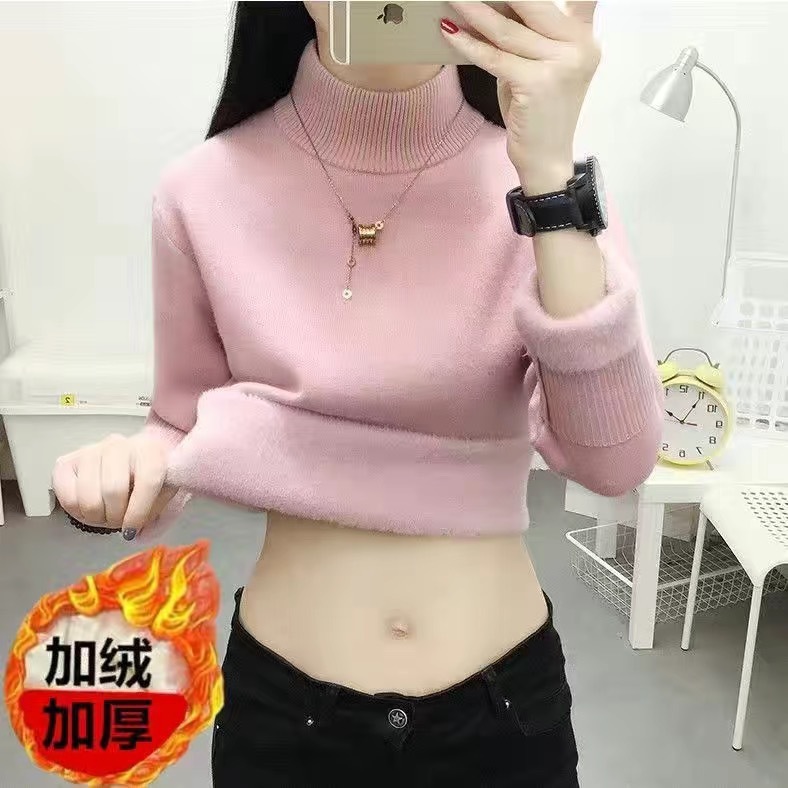 一体のベルベットの半高襟のセーターの底のシャツの女性のベルベットの厚いニットの秋の冬の中に暖かい服を着ます|undefined