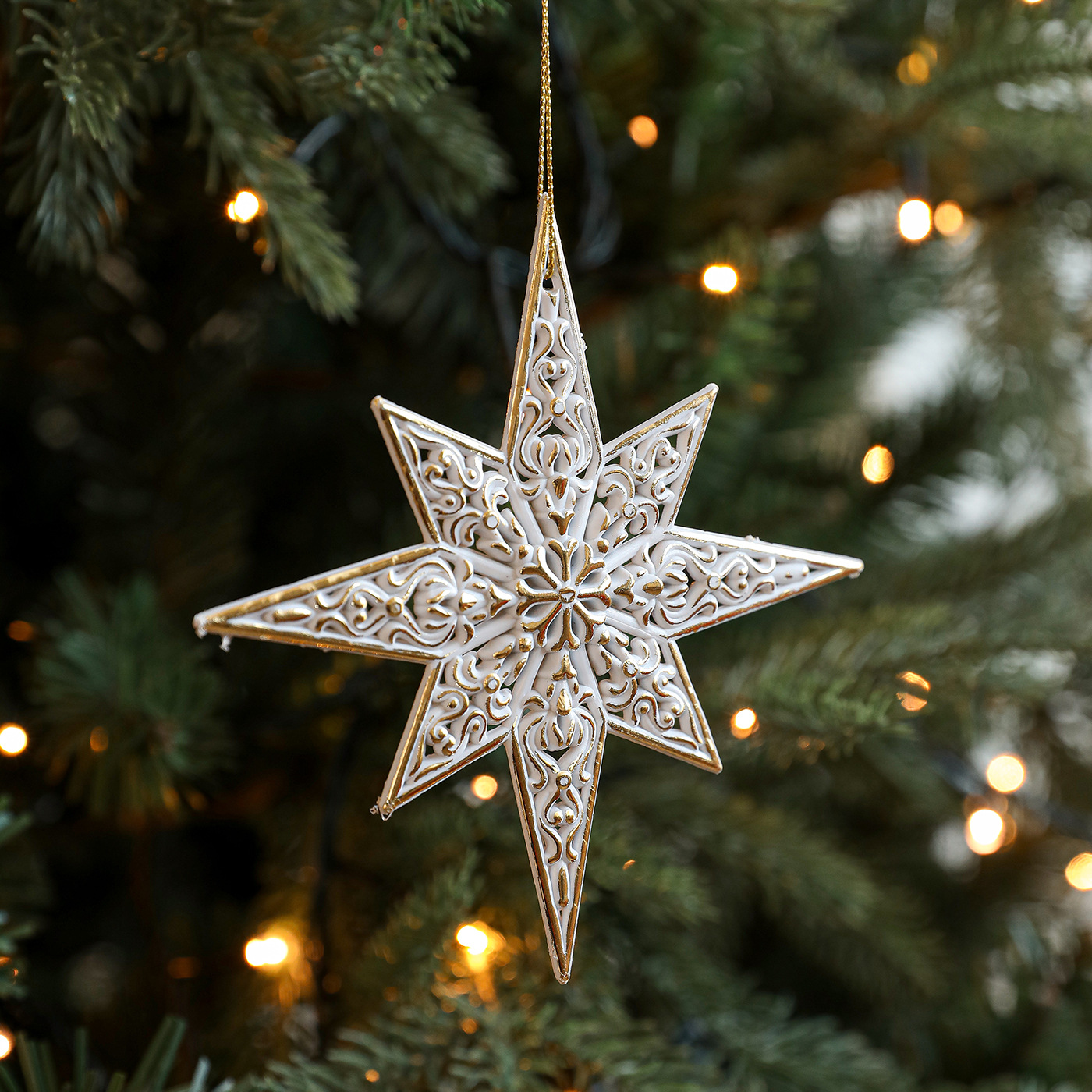 Nuevo colgante de plástico dorado blanco mate retro ligero de lujo copo de nieve árbol de Navidad decoración de ventana colgante