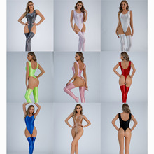 欧美大码油亮丝滑光泽丁字裆紧身连体衣透明性感诱惑情趣内衣9029