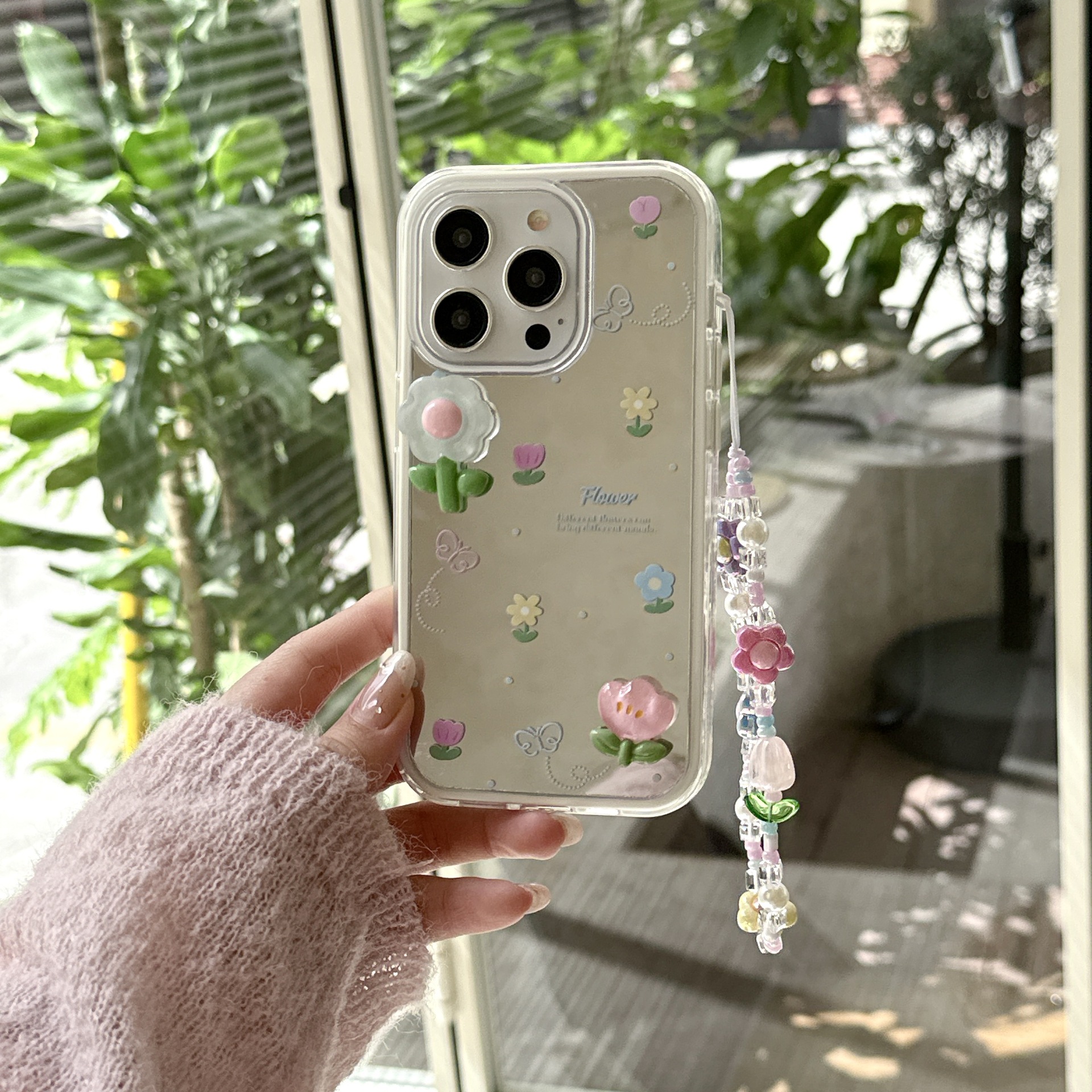 Tulipanes tridimensionales suaves de verano para Apple 15/16 funda para teléfono móvil 14Pro espejo 16ProMax flor 13