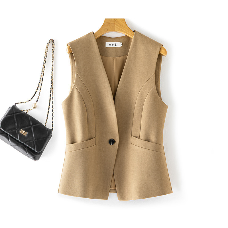 Khaki High-End Suit Vest for Women, 2026 Spring and Autumn New Style, Slimming, Versatile, and Elegant Vest