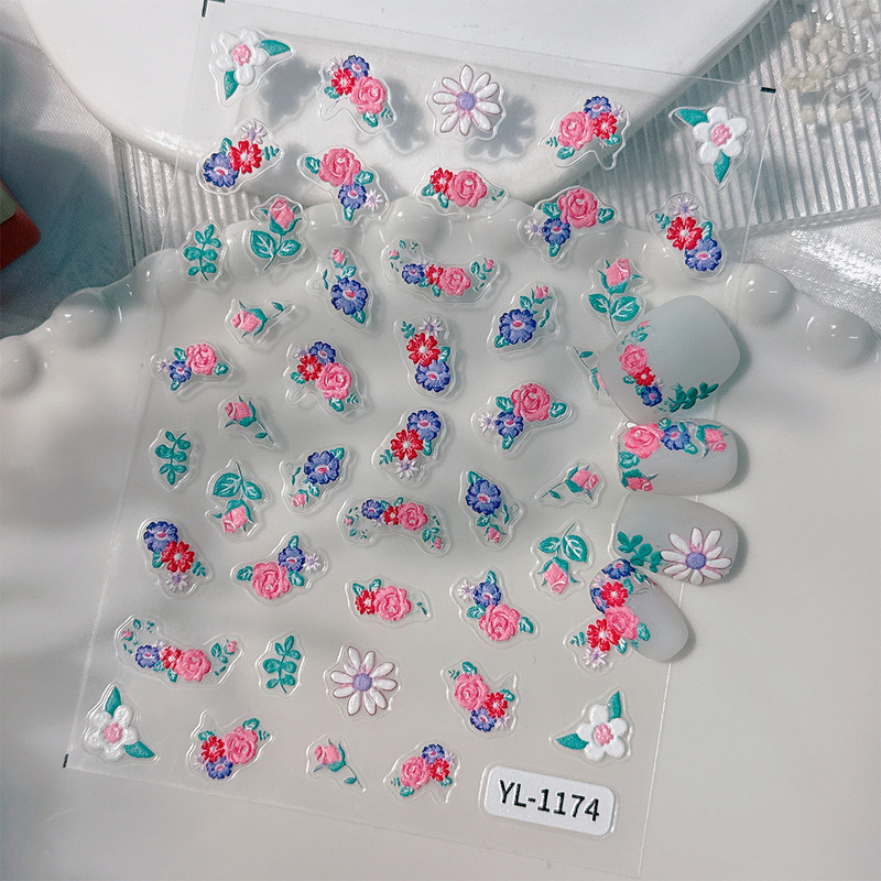 Colorful Oil Painting Small Flower Nail Stickers 5D Relief Exquisite Stereo Fresh Flower Nail Stickers Jewelry Yl Style