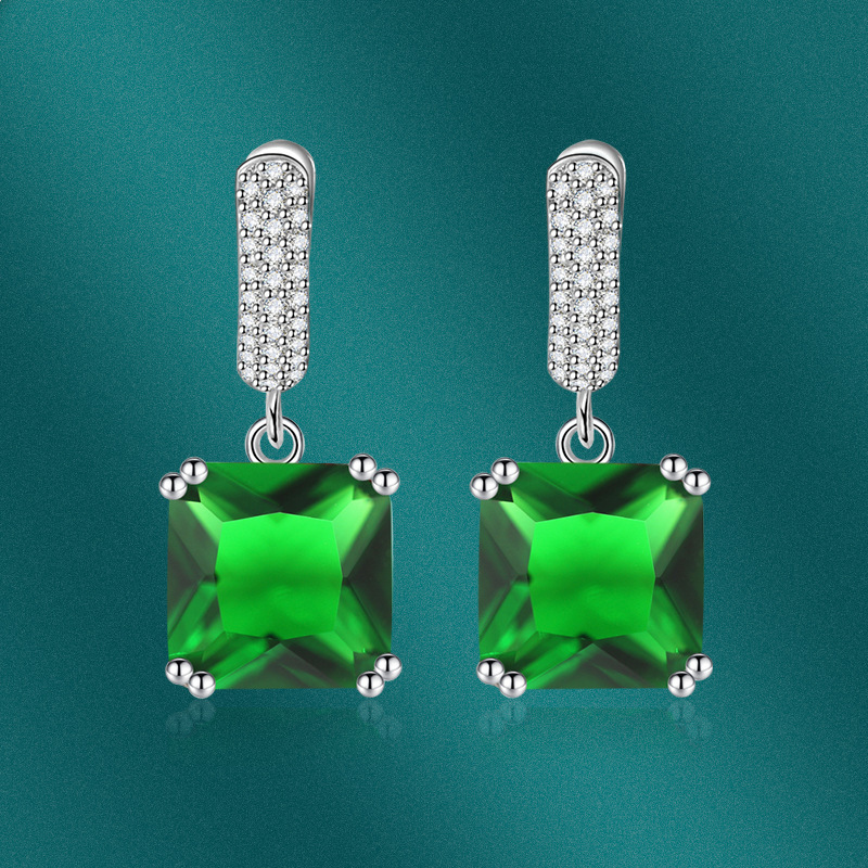 Fashion Simple Aquamarine Ear Clip Copper Ear Studs Earrings