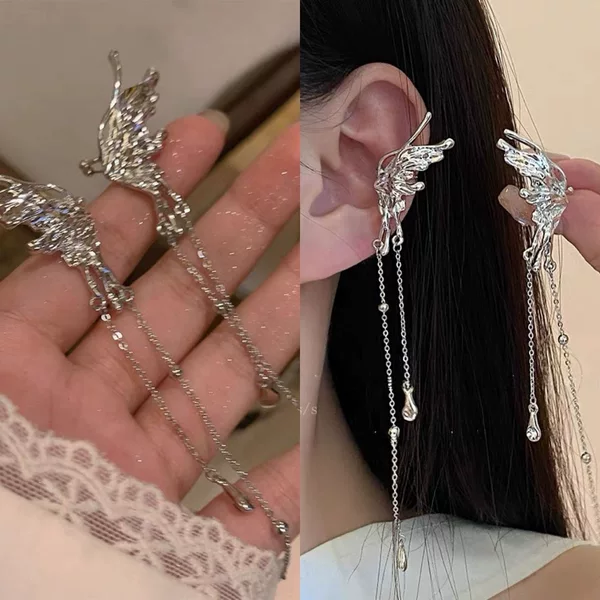 Super Fairy Fairy Butterfly Tassel Ear Clip Female ins Trendy Niche Design Sense Angel Wings Ear Bone Clip Female