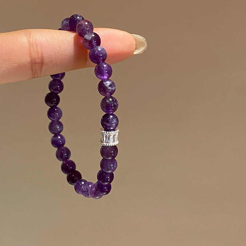 Pulsera de pulsera de cristal amatista de marca redonda de circón apilada, pulsera de lujo ligero, pulsera de alta calidad, diseño de nicho, joyería de mano para mujer