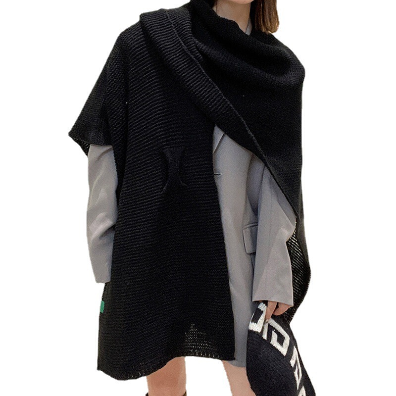 韓国の女性用ロングショール、高級秋冬ファッションアウターウェア、卸売模造カシミヤ雰囲気ニットマントショール|undefined