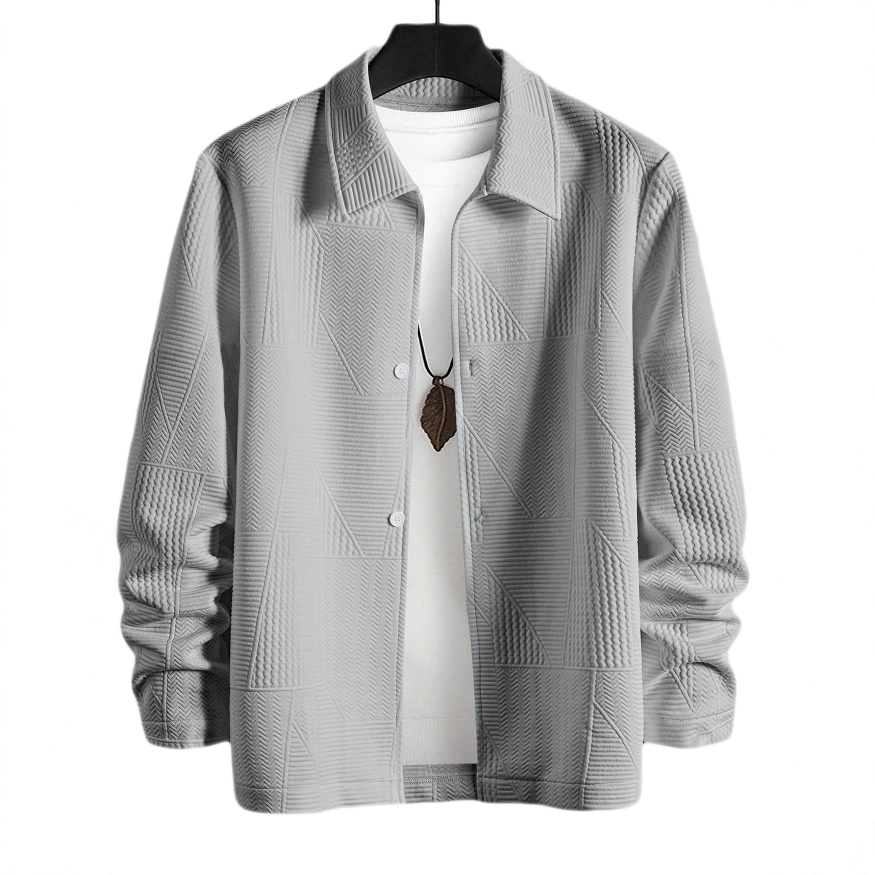 Monochrome Man- European And American Cross-Border Single-Breasted Jacquard Casual Jacket Patchwork Design Simple Solid Color_voghion.com