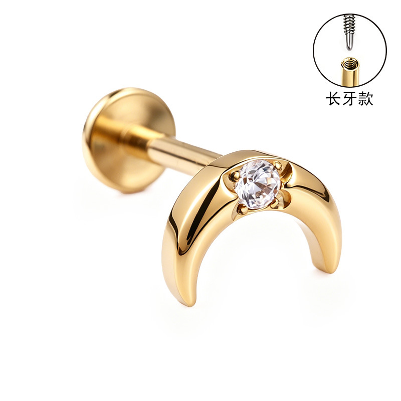 F136 Titanium Alloy Ear Studs Carved Long Tooth Ear Bone Studs Zirconia Lip Studs G23 Titanium Body Piercing Jewelry detail image 20