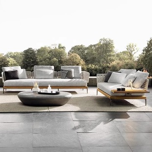Outdoor Sofa Teak Combination Villa Hotel Model Room Rattan Outdoor Terrace Outdoor Courtyard Designer Furniture