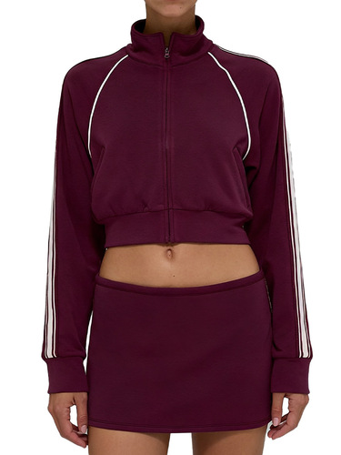 Autumn and winter new modal air-layer jacket with white stripes, breathable stand-up collar, zippered coat and short skirt—women's casual sports suit