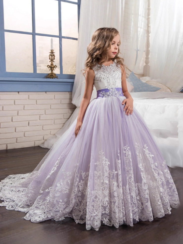 Vestidos de niña estilo princesa con encaje y malla, para fiestas de cumpleaños, damitas de honor y bodas, estilo europeo y americano.