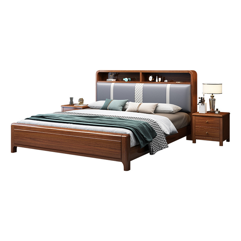 Nogal cama de madera maciza 1,8 metros cama doble 1,5 metros de almacenamiento cama bolsa suave moderno Nuevo chino boda muebles de cama