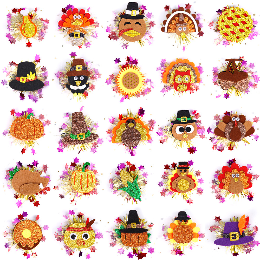 Nueva horquilla de Acción de Gracias, malla decorativa, tiras coloridas, festival de la cosecha, clip lateral, accesorios para el cabello, horquilla con clip de pico de pato, calabaza de pavo femenino