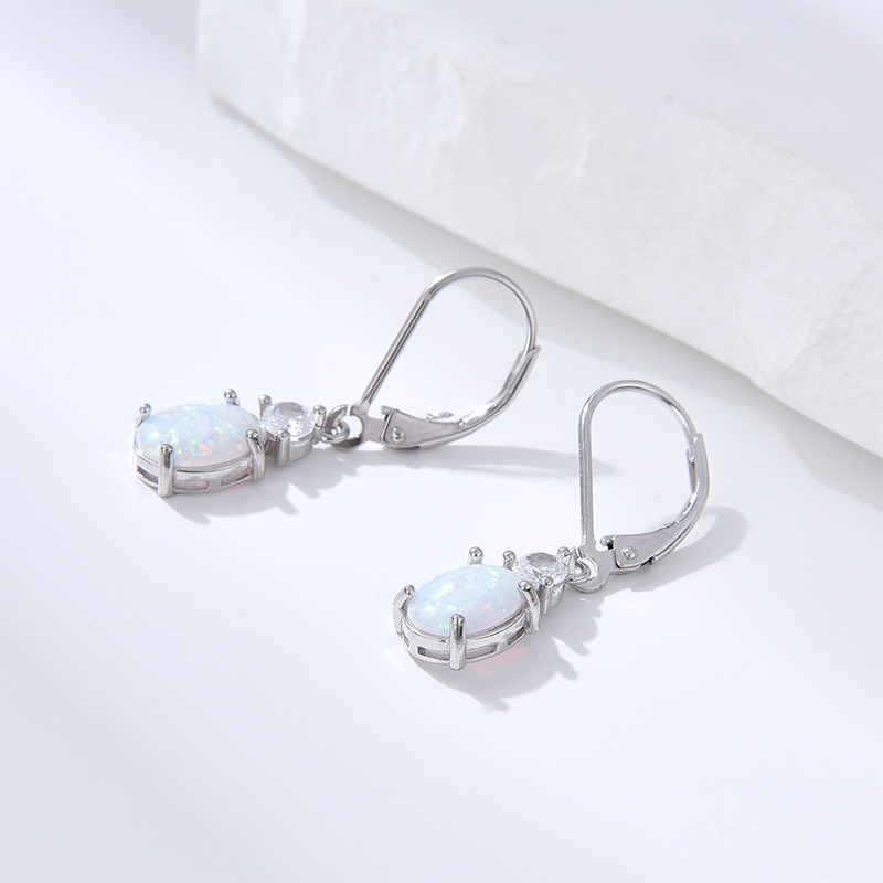 Pendientes Opal de plata de ley 925 Pendientes de ópalo Opal Oopal con incrustaciones de temperamento de alto nivel femenino europeo y americano