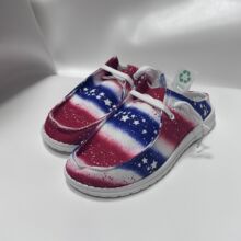 欧美跨境外贸3D渐变星星条纹国旗豆豆鞋女休闲平底半拖单鞋乐福鞋