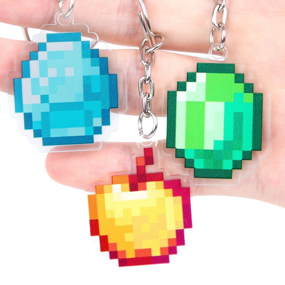 Minecraft llavero juego de píxeles tema fiesta decoración arma diamante colgante acrílico mochila colgante