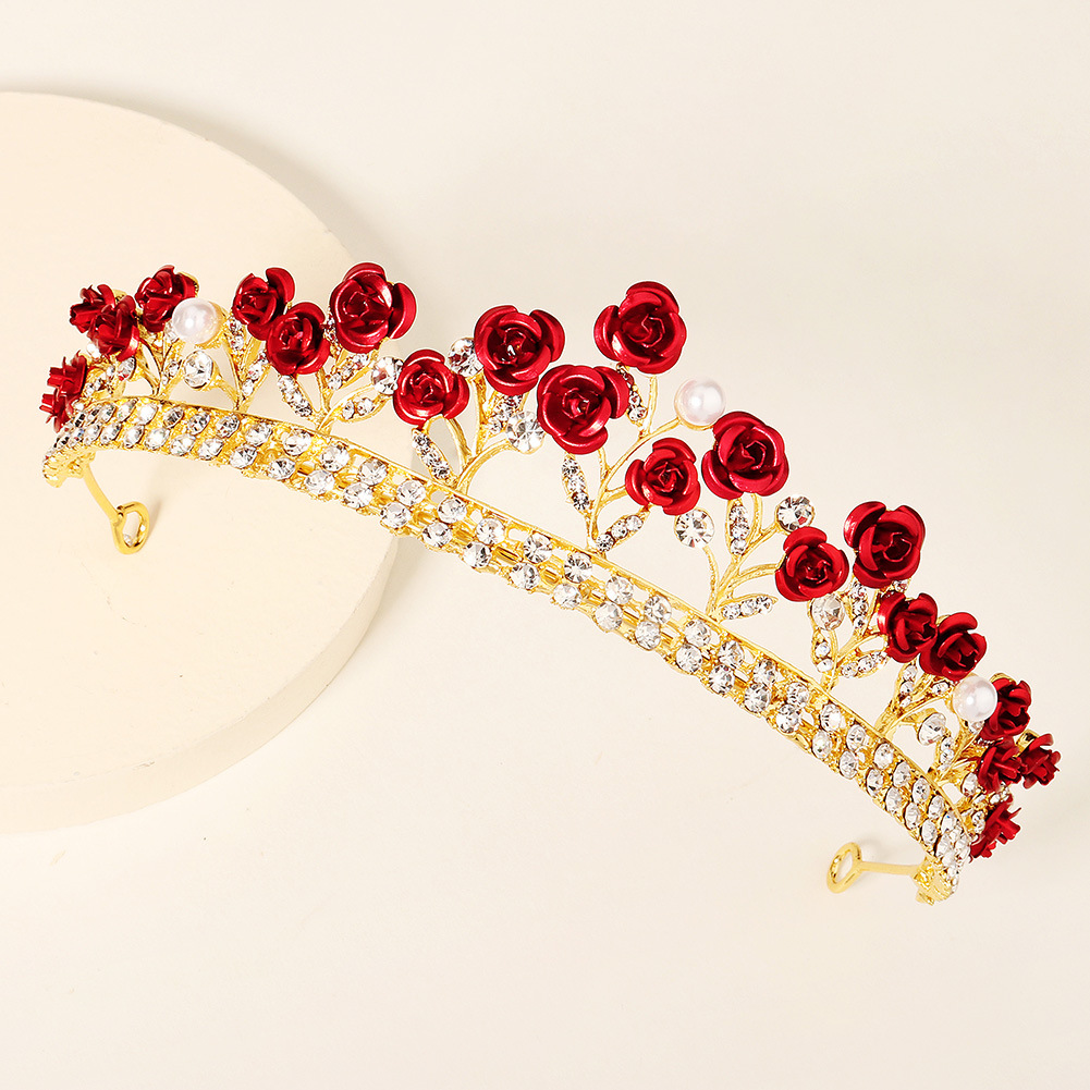 New Wedding Jewelry Baroque Red Rose Diamond Crown Wholesale Nihaojewelry display picture 5