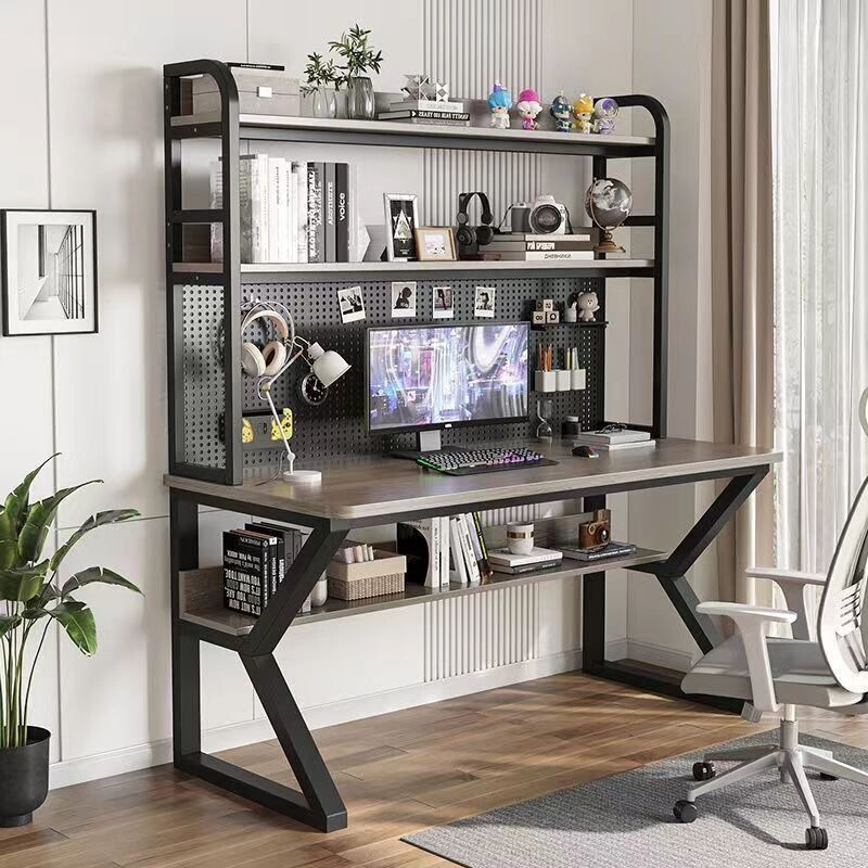 Desktop Computer Desk for Home Use with Bookshelf and Pegboard Integrated Combination Desk, Durable Desk for Students and Rental Apartments