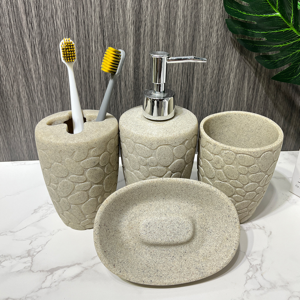 Kit de baño de resina de diseño de piedra de arenisca de cuatro piezas de baño de hotel simple conjunto de modelo de baño