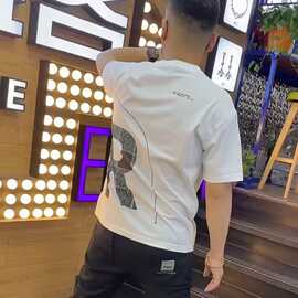 男士短袖T恤夏季新款潮流修身打底衫纯棉字母印花圆领帅气半截袖