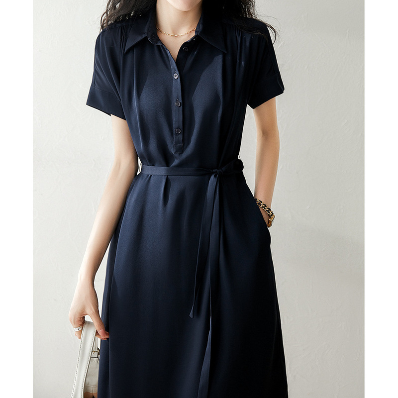 Glossy Heavy Silk dress Summer Women's Clothing Hangzhou Mid-length Mulberry Silk Workwear Shirt Skirt