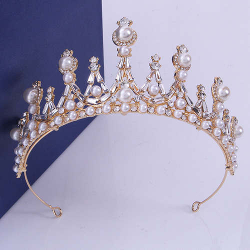 Cross-border best-selling bride elegant pearl crown headpiece Wedding evening gown Baroque crown pearl headpiece