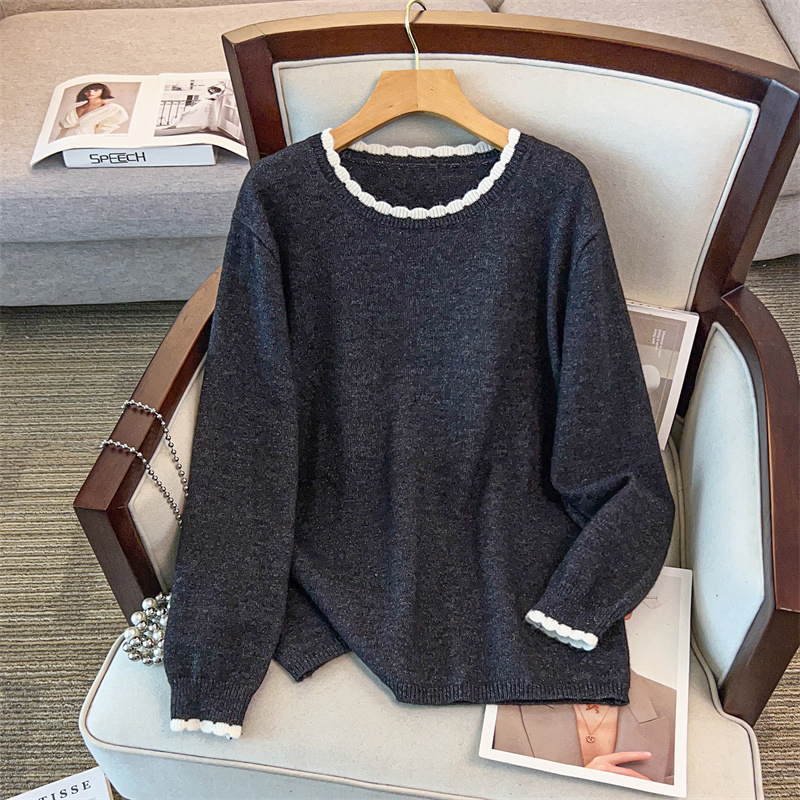 New round-neck plus-size slimming loose mid-length long-sleeve knitted sweater for 200/300/350 pounds 8042