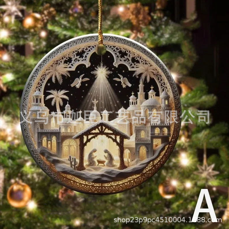 クロスボーダー起爆クリスマスストラップパーティーペンダントサンタクロース漫画クリスマスツリーペンダントアクリル円形平面|undefined
