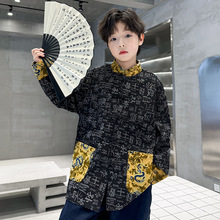 儿童装男童外套唐装盘扣牛仔国潮春装2025新款大童汉服春秋季上衣
