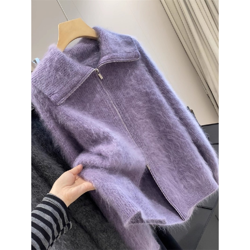 Floral Yarn Brushed Cashmere 380 Carat Wool Knit Sweater Thickened Coat for Women 67.5kg Unique Item