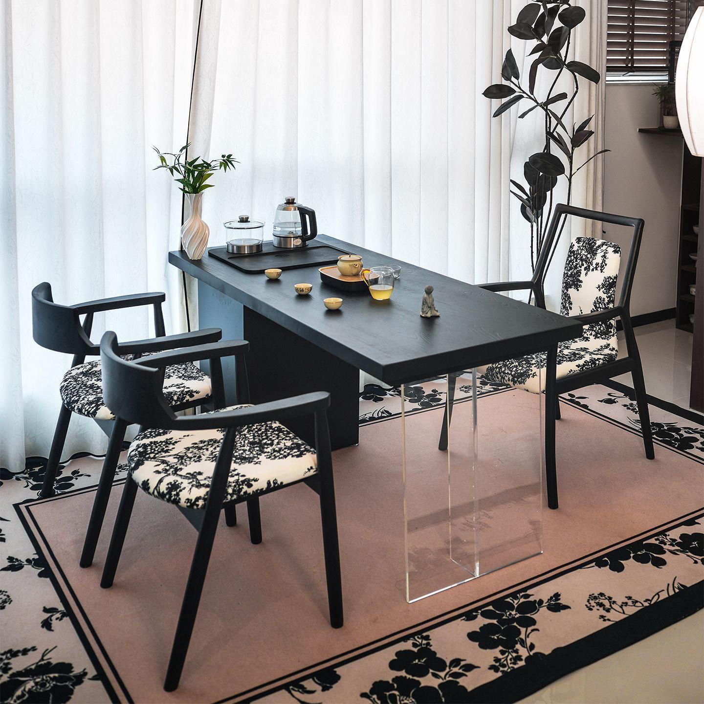 Simple solid wood living room home tea table, balcony tea table and chair set, integrated office tea table
