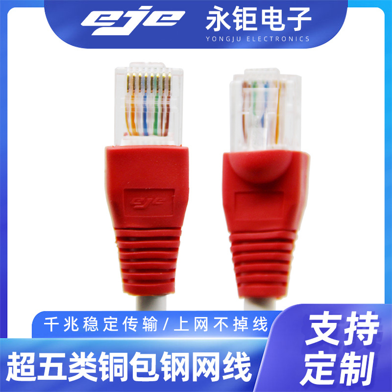 超五类铜包钢线芯千兆网线高速路由器水晶头CAT5E监控网络线成品