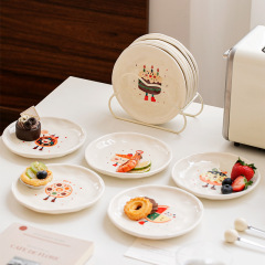 かわいいアニメins韓系陶磁器食器皿吐骨皿家庭用料理皿朝食皿デザート皿クリエイティブ皿
