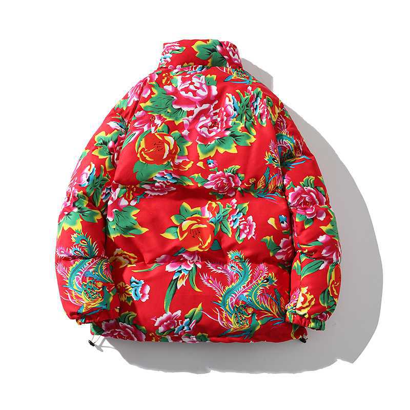 Chaqueta acolchada de algodón de flores grandes del noreste chaqueta acolchada de algodón de peonía de moda nacional de los hombres invierno engrosada celebridad de Internet TikTok mismo estilo chaqueta acolchada de algodón festiva rural