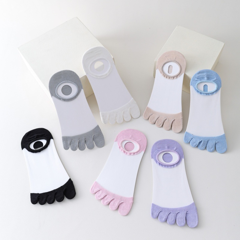 New Thin Five-Finger Socks, Glass Stockings, Women's Stockings, Non-Slip Silicone Cotton Bottom Socks, Summer Breathable Boat Socks