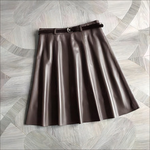 秋冬新款真皮皮裙女韩版高腰显瘦伞裙绵羊皮A字中长款大摆半身裙