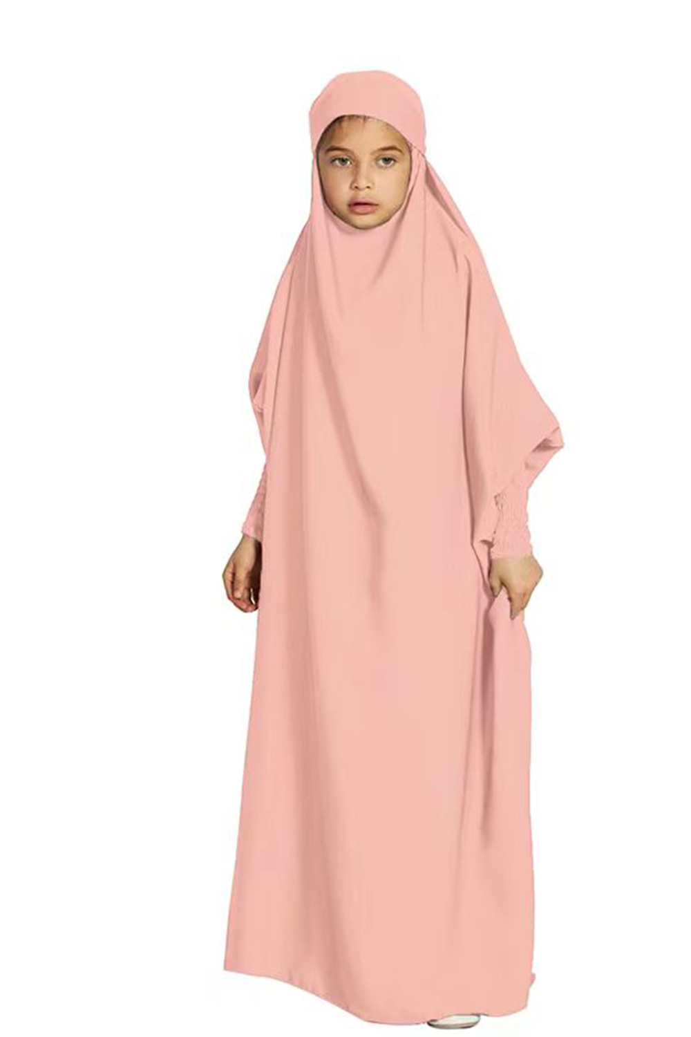 Abaya longa com capuz para mulher e criança moda modesta_voghion.com