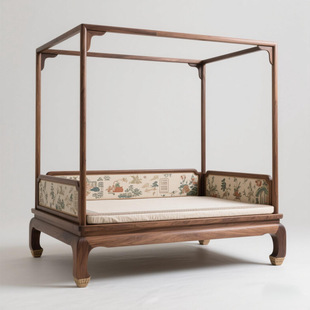Song-Style Aesthetic Frame Bed, Solid Wood Four-Poster Bed, Double Bed, Ming and Qing Style Frame Bed, High-End Zen Style Frame Bed