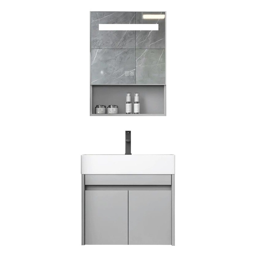 Nuevo espacio gabinete de baño de aluminio baño lavabo gabinete combinación pequeño apartamento lavabo integrado de cerámica mesa de lavado