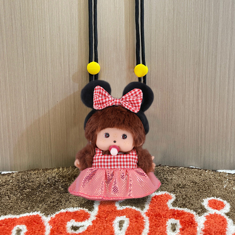 モンキーチェリー ぬいぐるみ かわいい 韓国風 クロスボディ 携帯電話バッククリップ 人形 携帯電話ケース ストラップ付き|undefined