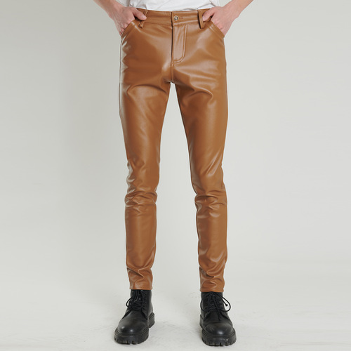 Men's Elastic Fitted Green and Blue Dance Performance Bar Brown Hair Salon Trendy Cool Jeans
