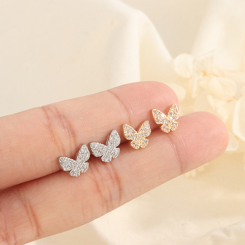 6g Weight Zircon Inlay Material 1 Pair Elegant Butterfly Inlay Copper Zircon Ear Studs
