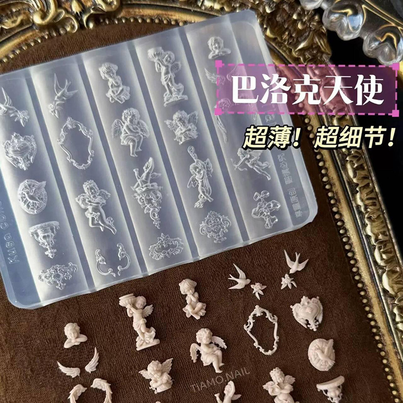 Highly Transparent Baroque Angel Manicure Silicone Mold Wearable Nail Jewelry Creative DIY Nail Polish Glue Nail Tools