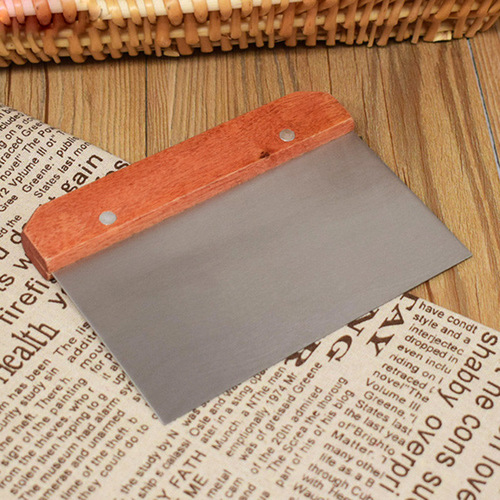 Stainless Steel Cutting Knife Wooden Handle Flour Cutter Single-Sided Rice Noodle Scraper Dough Cutter Rectangular Baking Scraper 