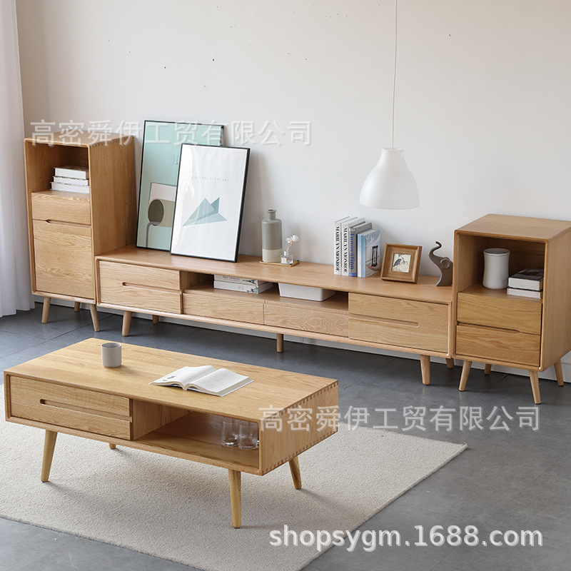 Mueble de TV de madera maciza nórdica Shunyi Mueble de TV de madera maciza simple y moderna Mueble audiovisual de roble rojo Mueble de sala de estar de apartamento pequeño