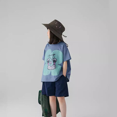 Children's Summer T-shirt 2024 New Abstract Hand-painted Print Cotton T-shirt for Girls and Middle Children Round Neck Top