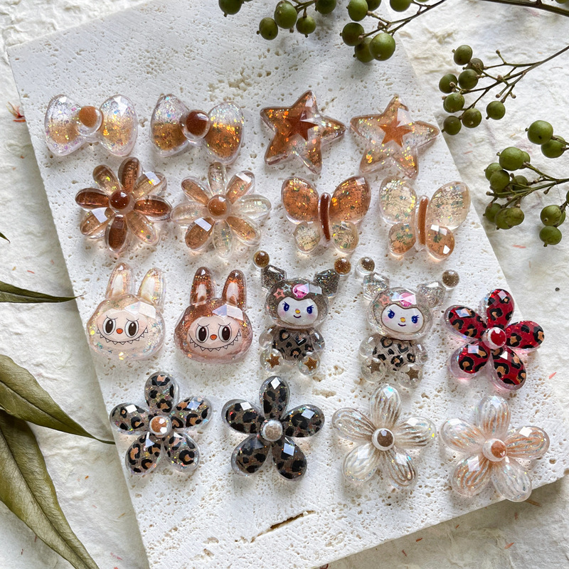 Korean-Style Coffee-Colored Leopard Print Resin Doll Accessories for Crocs Shoes, Handmade Shoe Charms, Hair Accessories, DIY Materials, and Decorative Parts